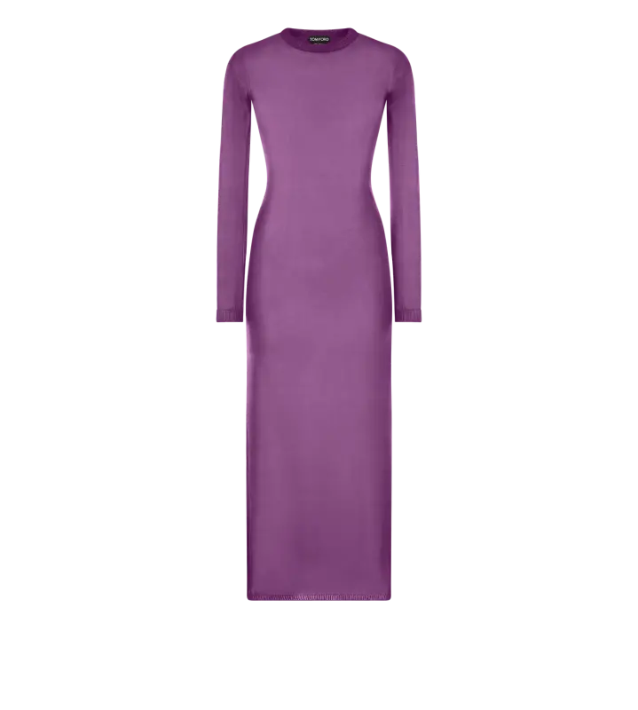 ANKLE LENGTH CREWNECK SILK DRESS BRIGHT PURPLE online